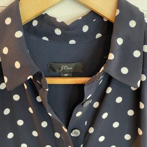 J.Crew navy and white polka dot silk midi dress Size 4P